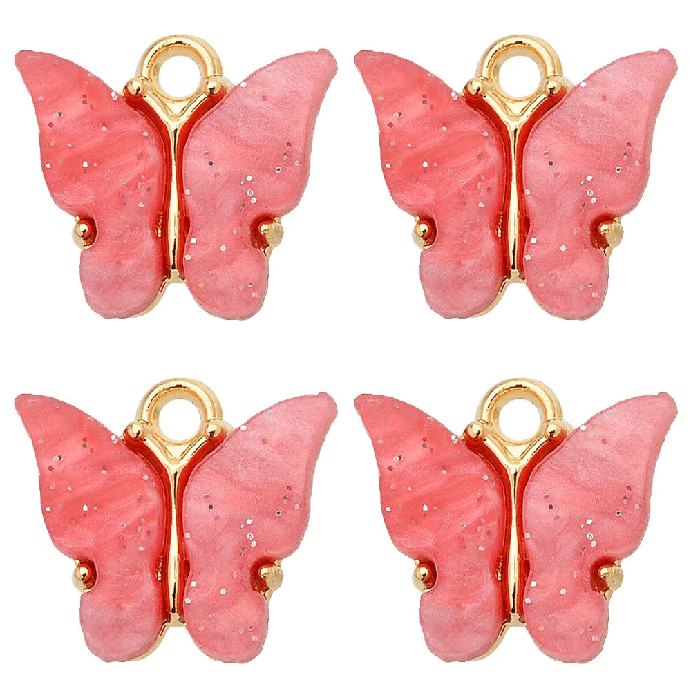 Butterfly Pendant Earrings Colorful Acrylic Insect Golden Charm