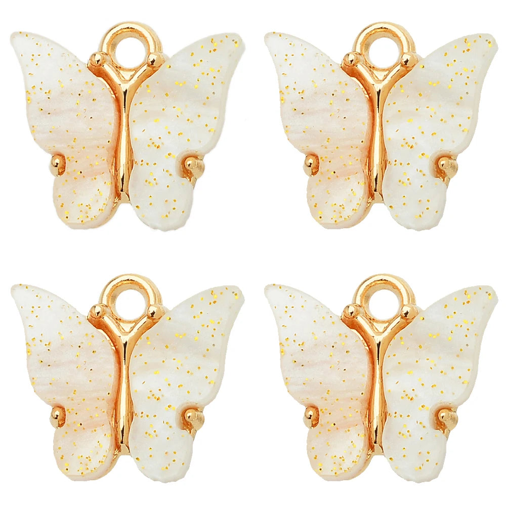Butterfly Pendant Earrings Colorful Acrylic Insect Golden Charm