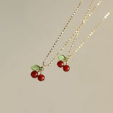 Carnelian Cherry Pendant Necklace 18k Plated Gypsophila Clavicle Chain