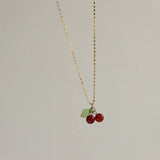Carnelian Cherry Pendant Necklace 18k Plated Gypsophila Clavicle Chain