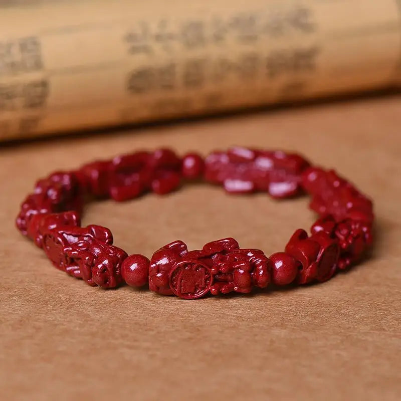 Carved Cinnabar Bracelet High Content Beads Jewelry