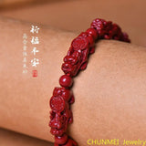 Carved Cinnabar Bracelet High Content Beads Jewelry