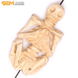 Carved Skull Halloween Tan Cream OX Bone Beads Bracelet Necklace DIY