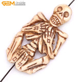 Carved Skull Halloween Tan Cream OX Bone Beads Bracelet Necklace DIY