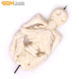 Carved Skull Halloween Tan Cream OX Bone Beads Bracelet Necklace DIY
