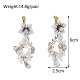 Ceramic Flower Clip On Earrings Crystal Bridal Wedding Drop Earring