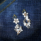 Ceramic Flower Clip On Earrings Crystal Bridal Wedding Drop Earring