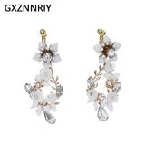 Ceramic Flower Clip On Earrings Crystal Bridal Wedding Drop Earring