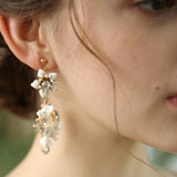 Ceramic Flower Clip On Earrings Crystal Bridal Wedding Drop Earring