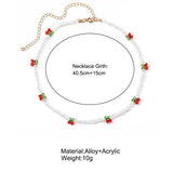 Cherry Rice Beads Choker Necklace for Women Bohemian Clavicle Chain