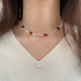 Cherry Rice Beads Choker Necklace for Women Bohemian Clavicle Chain