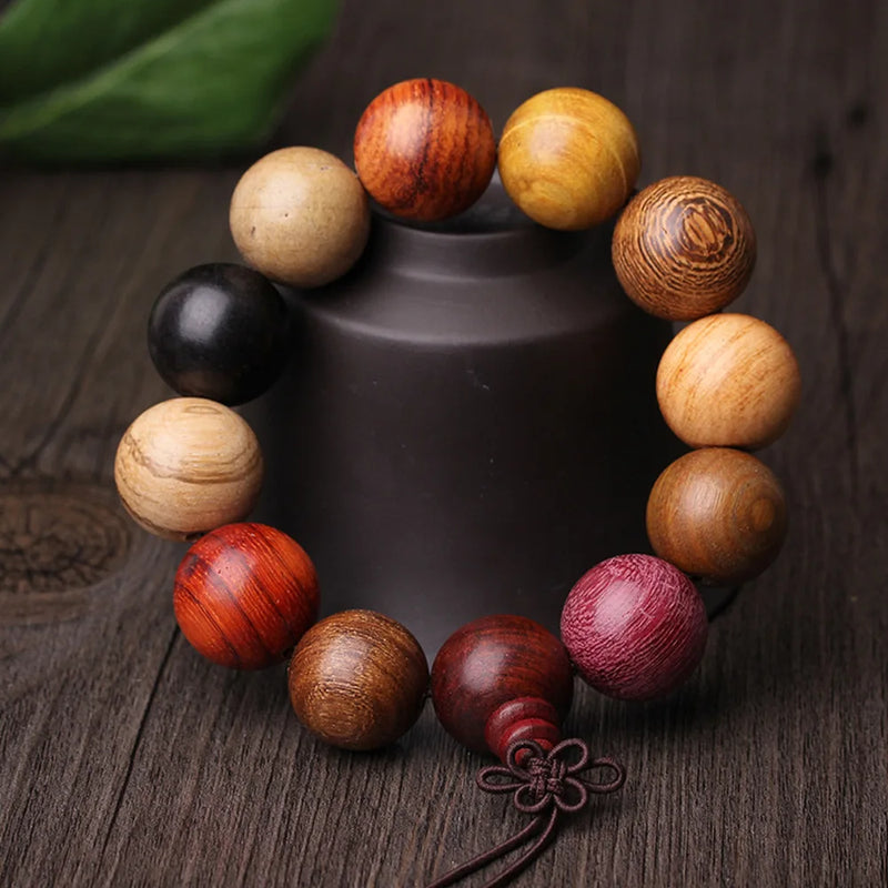 Chinese Character Buddhist Wood Bracelet 20mm Beads Sandalwood Men Bracelet