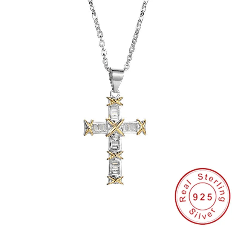 925 Sterling Silver Cross Pendant with Necklace for Women Gift