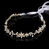 Crystal Beaded Wedding Headband Flower Leaf Pearl Bride Headpiece