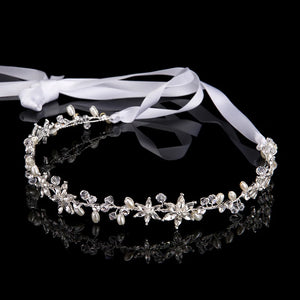 Crystal Beaded Wedding Headband Flower Leaf Pearl Bride Headpiece