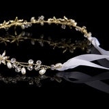 Crystal Beaded Wedding Headband Flower Leaf Pearl Bride Headpiece