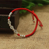 Coin Bangle Bracelet 925 Sterling Silver Red Thread Party Jewelry