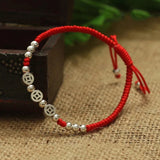 Coin Bangle Bracelet 925 Sterling Silver Red Thread Party Jewelry