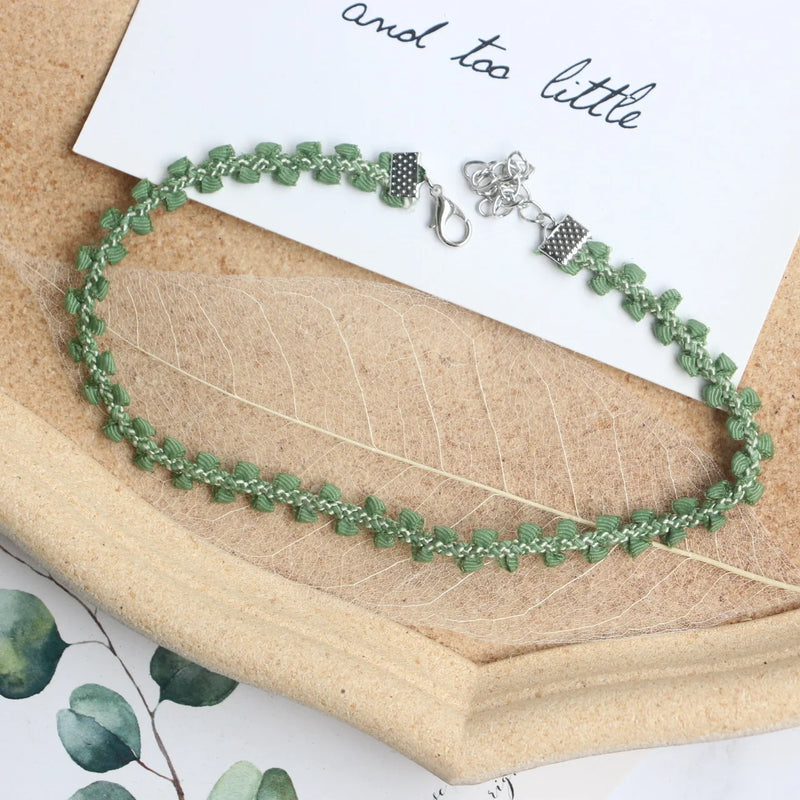 Green Choker Collarbone Chain Fairy Lace Necklace Women