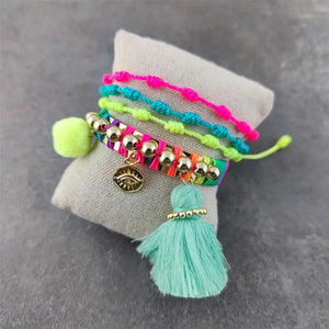 Colorful Bead Tassel Bracelet with Butterfly Pendant