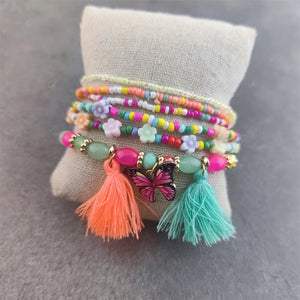 Colorful Bead Tassel Bracelet with Butterfly Pendant