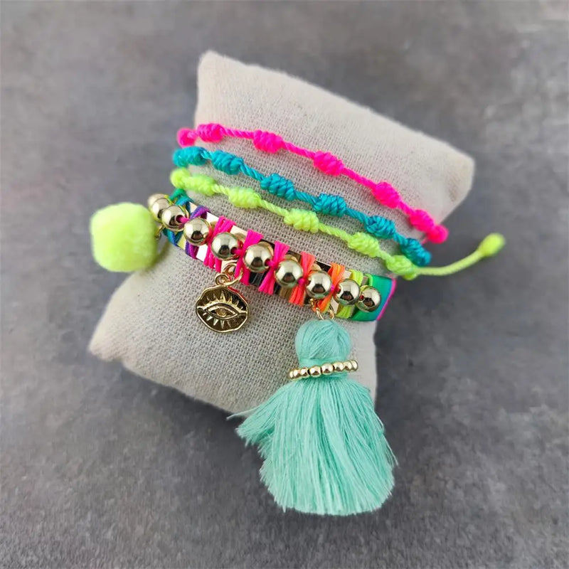 Colorful Bead Tassel Bracelet with Butterfly Pendant