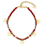 Colorful Stone Beads Chain Bracelet with Stainless Steel Round Disc Charm