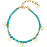 Colorful Stone Beads Chain Bracelet with Stainless Steel Round Disc Charm