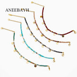 Colorful Stone Beads Chain Bracelet with Stainless Steel Round Disc Charm