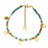 Colorful Stone Beads Chain Bracelet with Stainless Steel Round Disc Charm