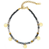Colorful Stone Beads Chain Bracelet with Stainless Steel Round Disc Charm
