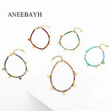 Colorful Stone Beads Chain Bracelet with Stainless Steel Round Disc Charm