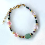 Colorful Tourmaline Beaded Bracelet, Strawberry Quartz Green Aventrine Bangle