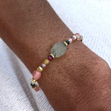 Colorful Tourmaline Beaded Bracelet, Strawberry Quartz Green Aventrine Bangle