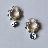 Vintage Copper Alloy Hoops Earrings Evil Eye Yin Yang Pendant Jewelry