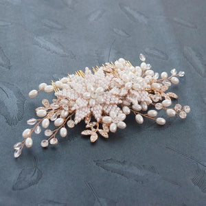 Copper Leaf Zircon Hair Comb CZ Bridal Hair Jewelry