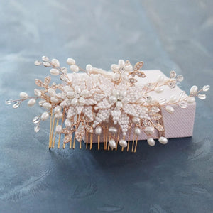 Copper Leaf Zircon Hair Comb CZ Bridal Hair Jewelry