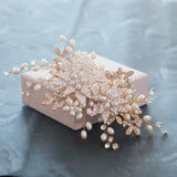 Copper Leaf Zircon Hair Comb CZ Bridal Hair Jewelry