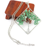 Copper Wire Wrap Gravel Tree Of Life Crystal Necklace