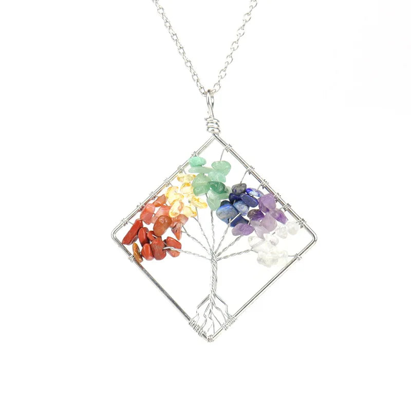 Copper Wire Wrap Gravel Tree Of Life Crystal Necklace
