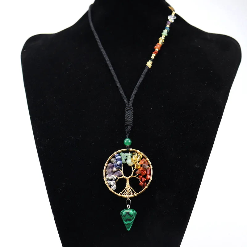 Copper Wire Wrapped Crystal Tree Of Life Necklace