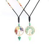 Copper Wire Wrapped Gravel Crystal Tree Of Life Necklace Cone Pendant