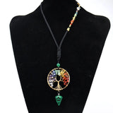 Copper Wire Wrapped Gravel Crystal Tree Of Life Necklace Cone Pendant