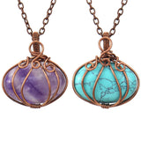 Copper Wire Crystal Jack-o-lantern Pendant Necklace