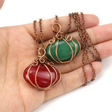 Copper Wire Crystal Jack-o-lantern Pendant Necklace