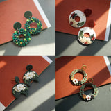 Christmas Holiday Colors Floral Wreath Polymer Clay Dangle Earrings Set