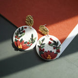 Christmas Holiday Colors Floral Wreath Polymer Clay Dangle Earrings Set