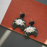 Christmas Holiday Colors Floral Wreath Polymer Clay Dangle Earrings Set