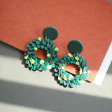 Christmas Holiday Colors Floral Wreath Polymer Clay Dangle Earrings Set