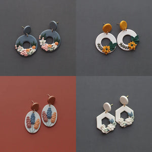 Irregular Floral Polymer Clay Earring Dangle Sets